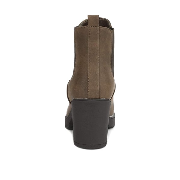 Chunky High Heel Chelsea Ankle Boots - BROWN PU - 3